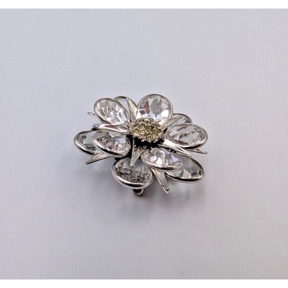 Vintage Walter Lampl 12K White Gold Filled Clear Crystal Flower Brooch Pendant - Picture 5 of 16